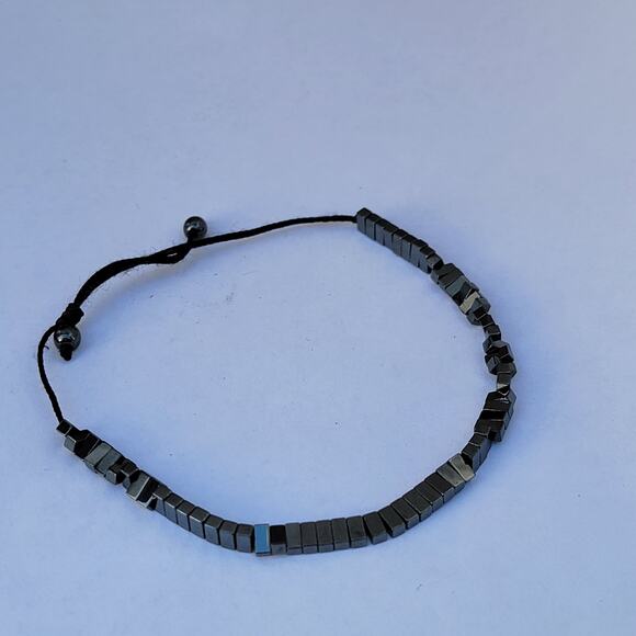 Vintage hematite cube bead bracelet 90s minimalist adjustable unisex - Picture 7 of 10